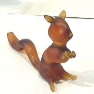 Pilgrim Glass Amber Satin Squirrel Figurine #961 MCM West Virginia Art Glass